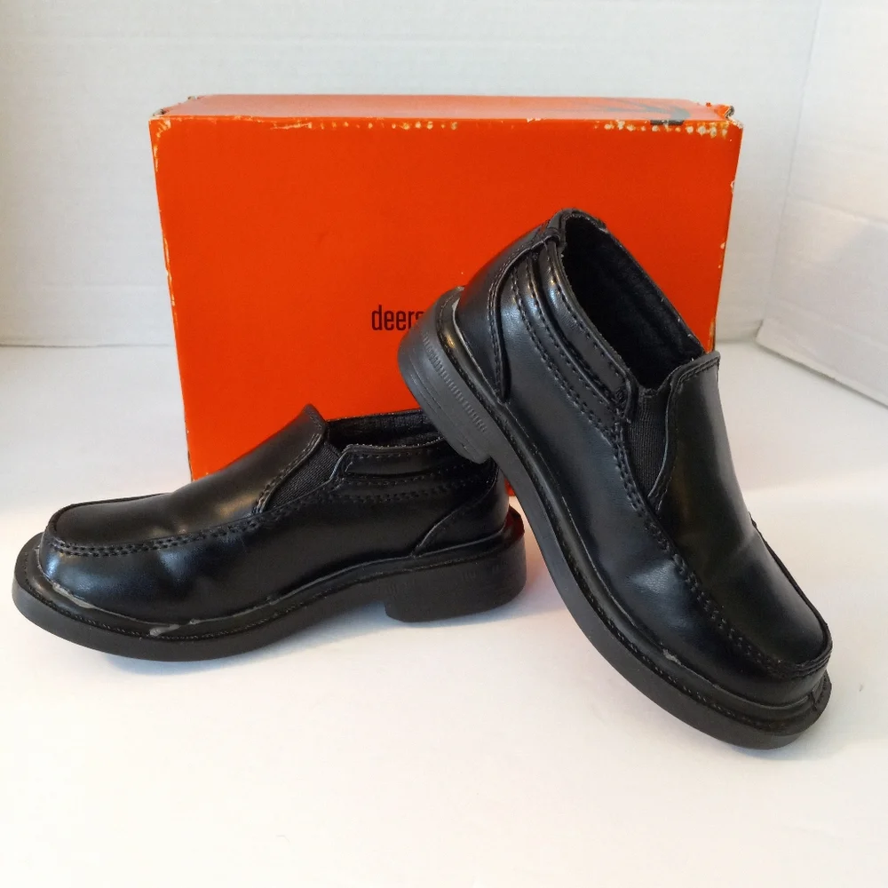 Deer Stags boys size 7T M Brian black slip on Dress shoes